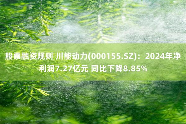 股票融资规则 川能动力(000155.SZ)：2024年净利润7.27亿元 同比下降8.85%